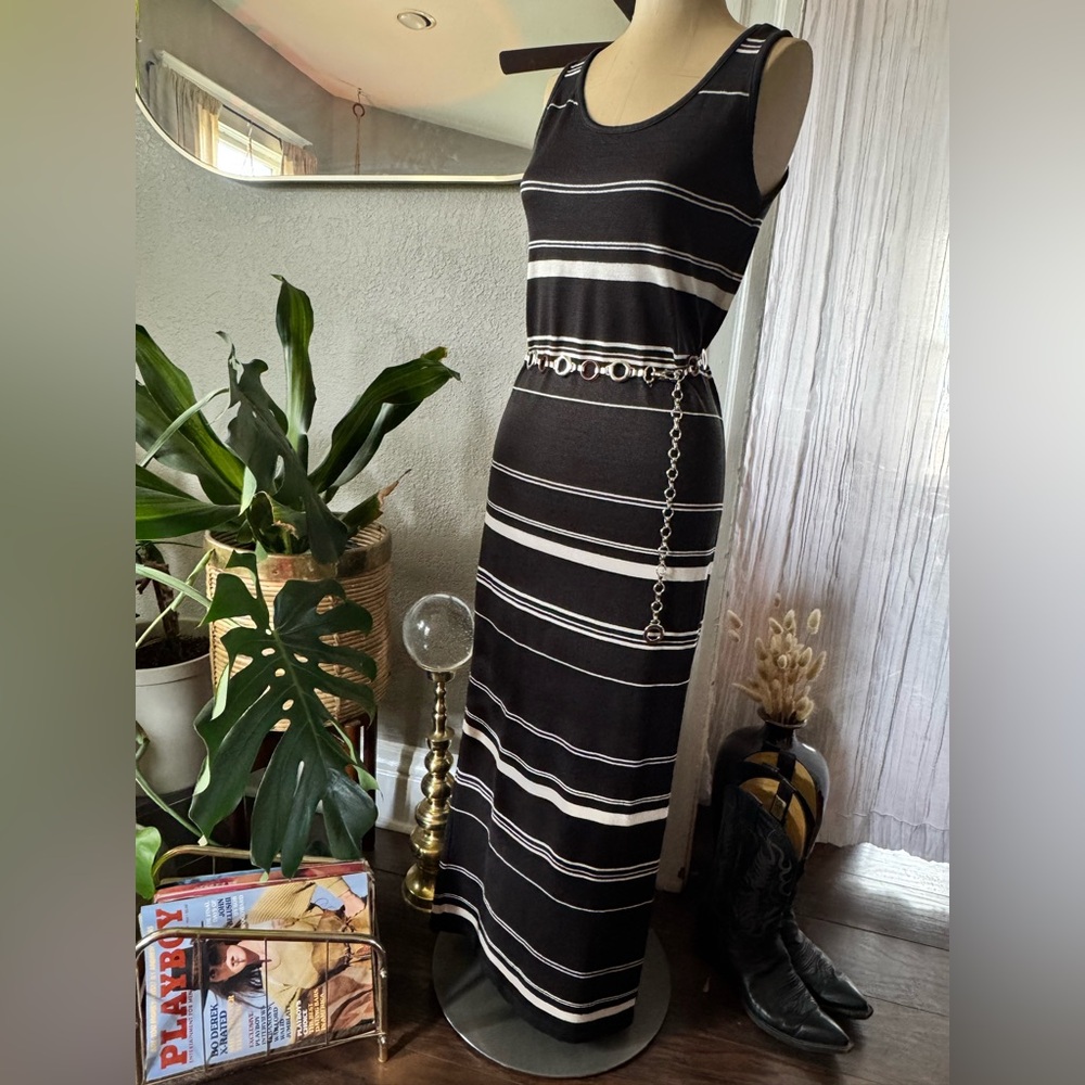 Striped Black and White Maxi Dress vintage 90’s made in Italy
